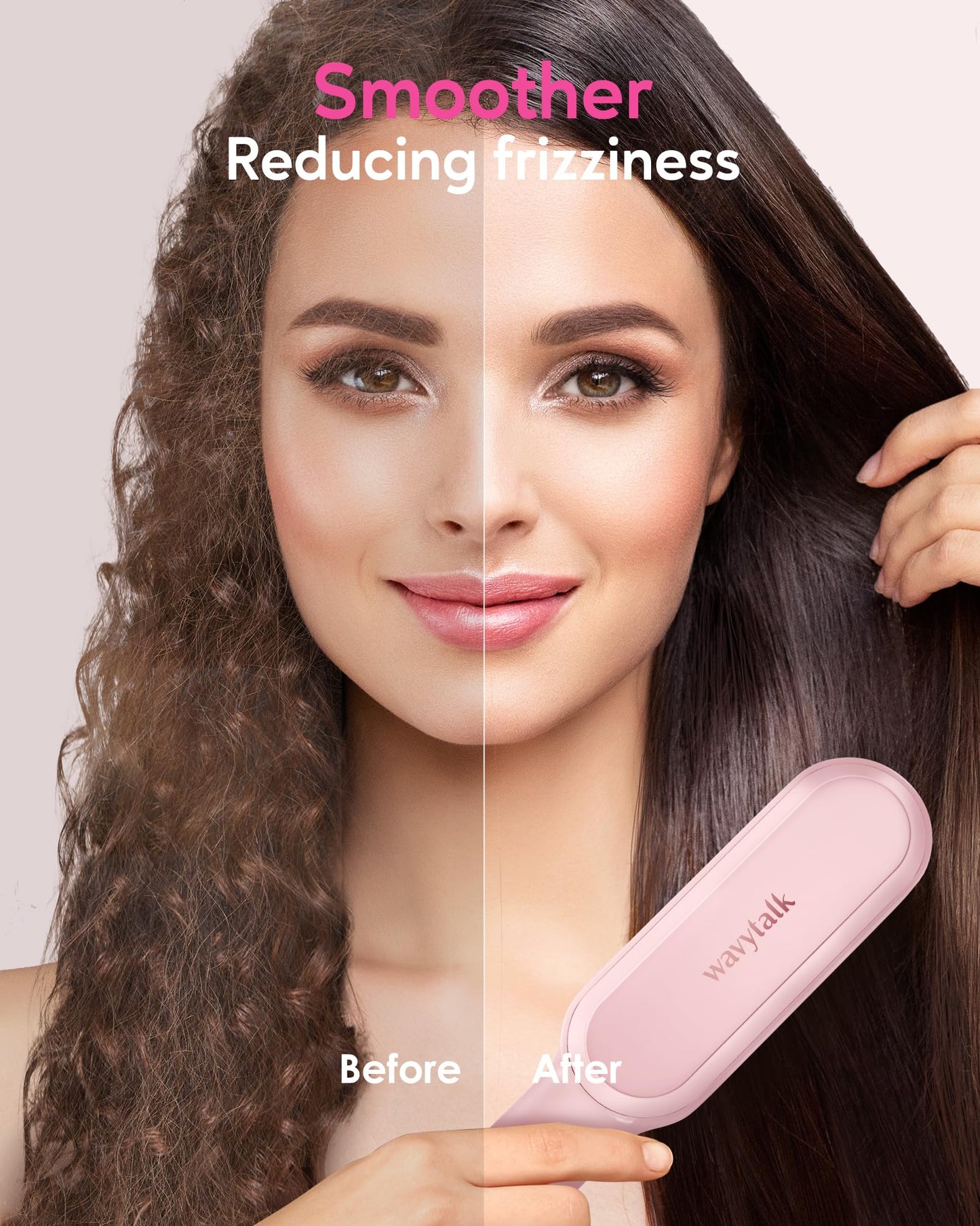 Wavytalk Cepillo alisador de pelo, cepillo iónico para alisar el cabello con 6 ajustes de temperatura, peine alisador de cerámica anticaldo, calentamiento rápido para salón en casa, rosa de