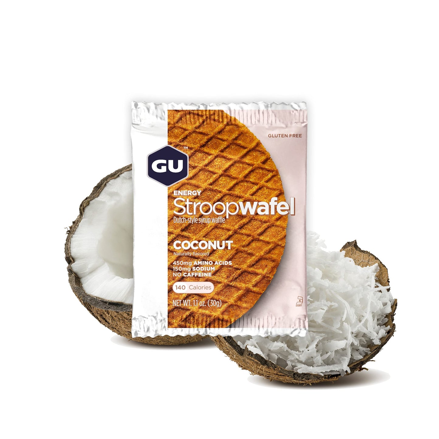 GU Energy Stroopwafel, Waffle de Nutrición Deportiva, Coco sin gluten, 16 Piezas