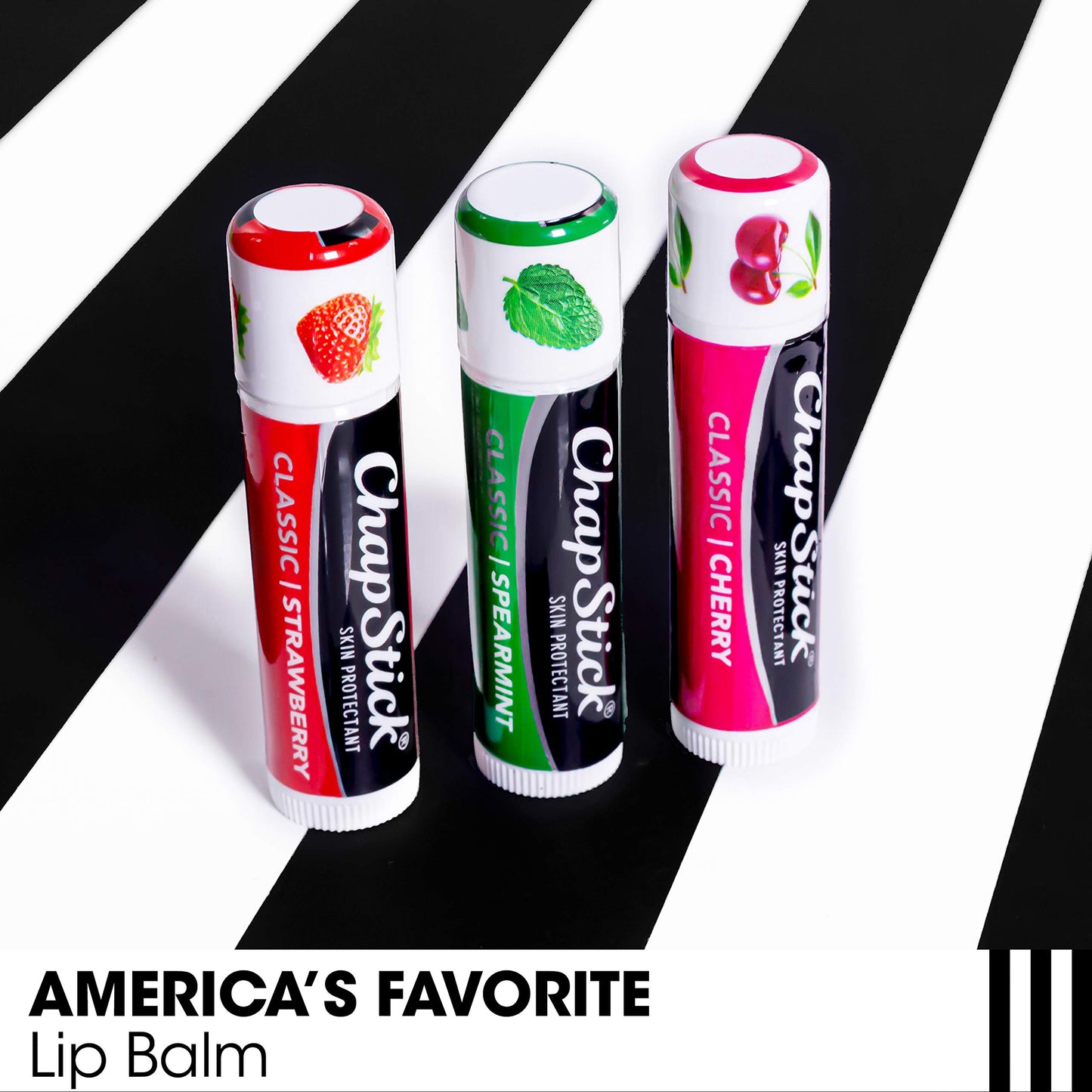 ChapStick Classic (3 Sticks) Cherry, Strawberry & Spearmint Flavor Skin Protectant Flavored Lip Balm Tube, 0.15 Ounce Each