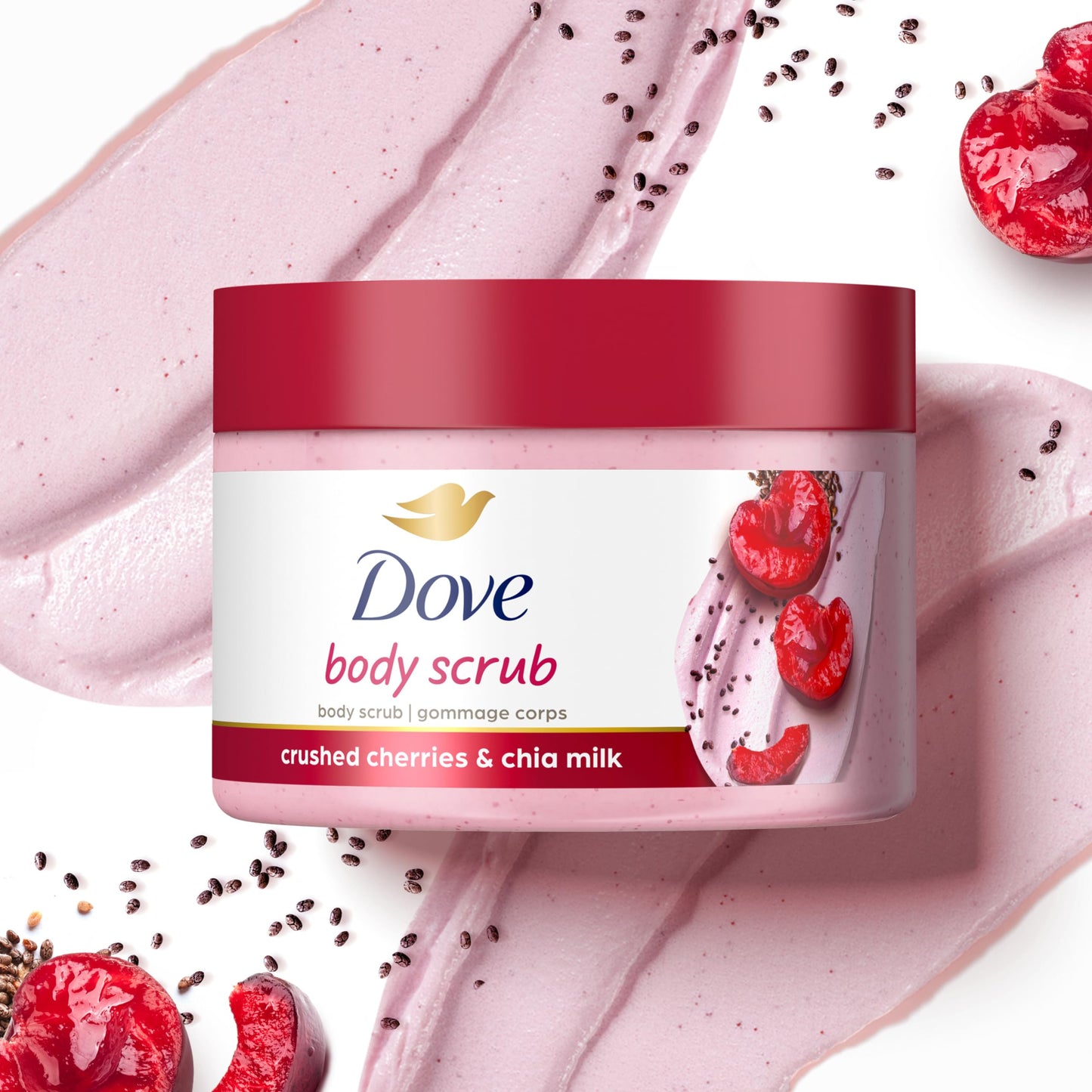 Exfoliante Corporal Dove Crushed Cherries & Chia Milk Con ¼ Crema Humectante Para Piel Revitalizada