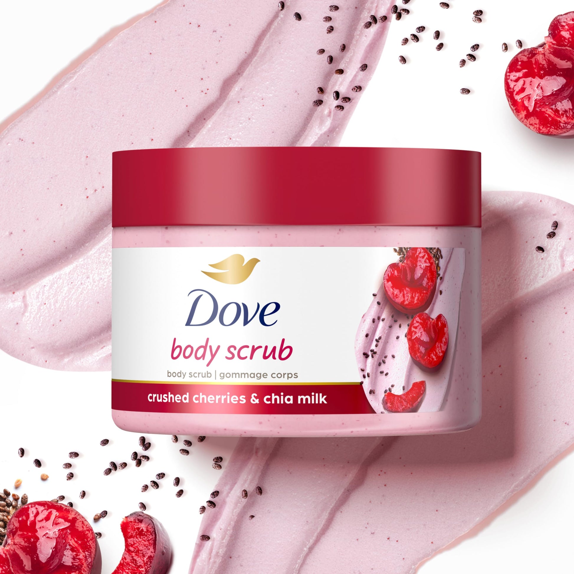 Exfoliante Corporal Dove Crushed Cherries & Chia Milk Con ¼ Crema Humectante Para Piel Revitalizada