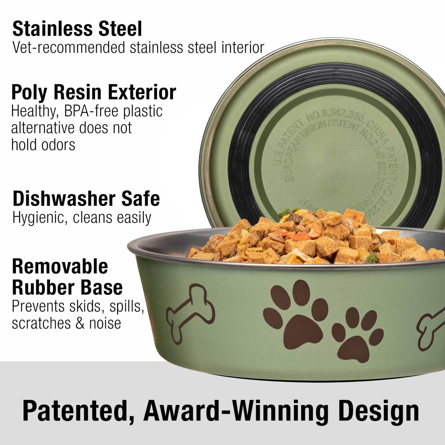 Loving Pets Metallic Bella Bowl Dog Bowl, Medium, 1 Quart, Artichoke