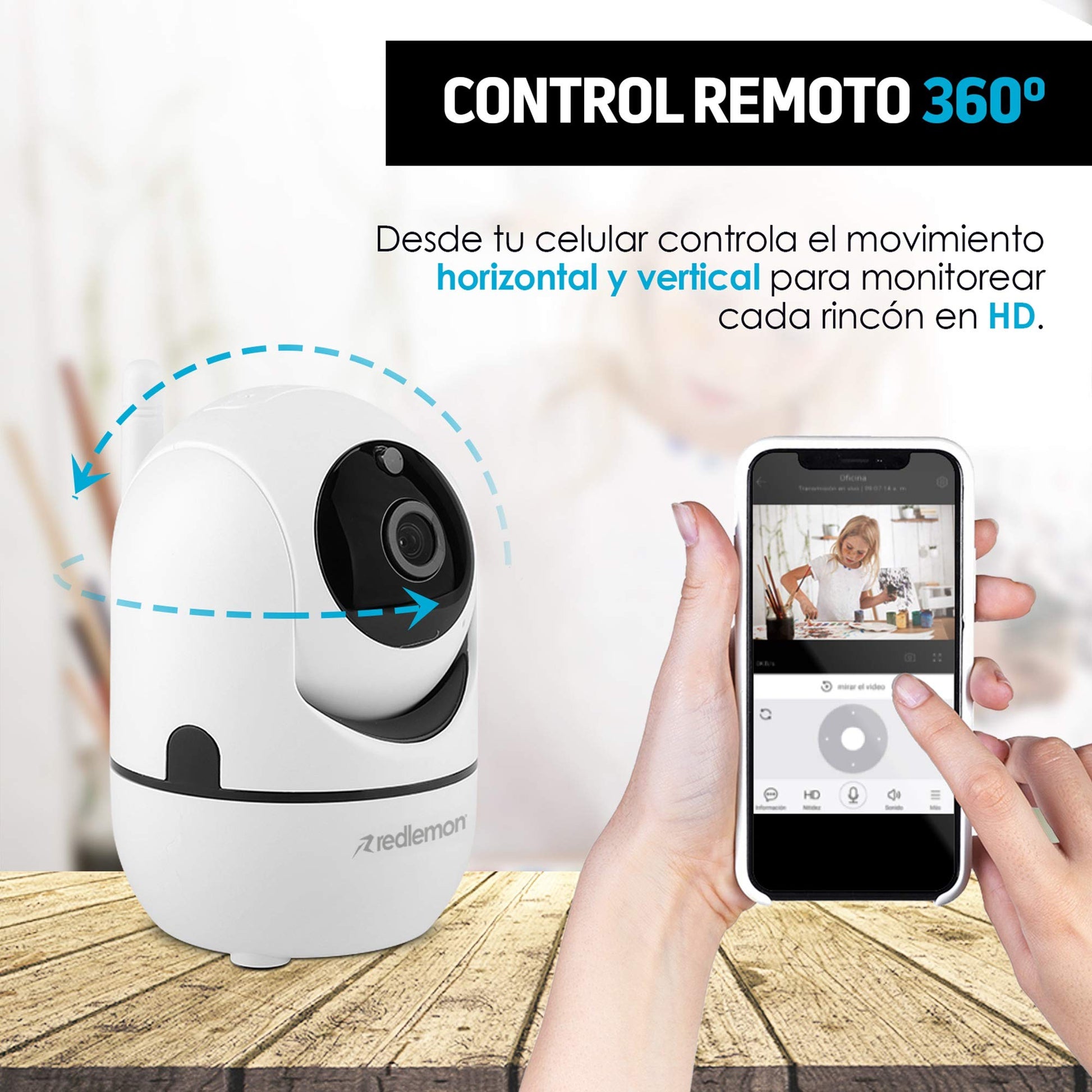 Cámara de Seguridad WiFi HD Redlemon 360° con Visión Nocturna y Detección de Movimiento para Bebé