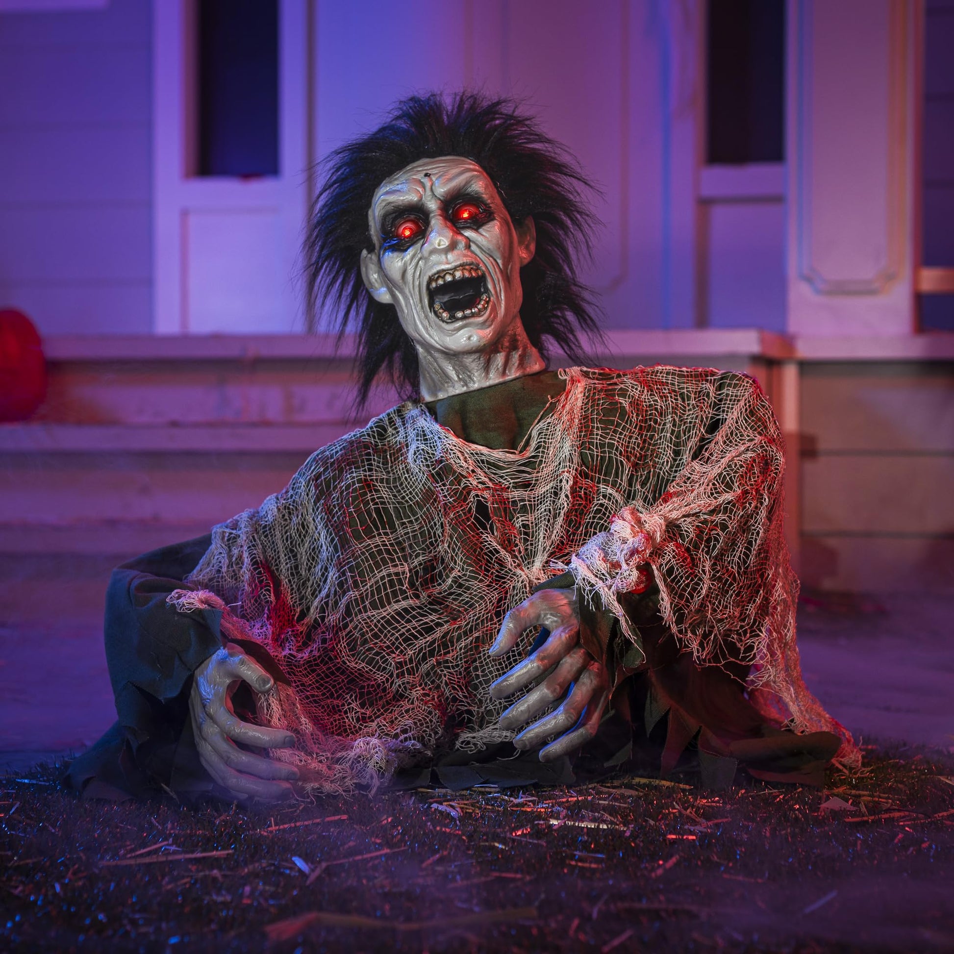 Decoración de Halloween JOYIN Zombi Rompeatropellos con Sonido y Ojos Brillantes para Exteriores