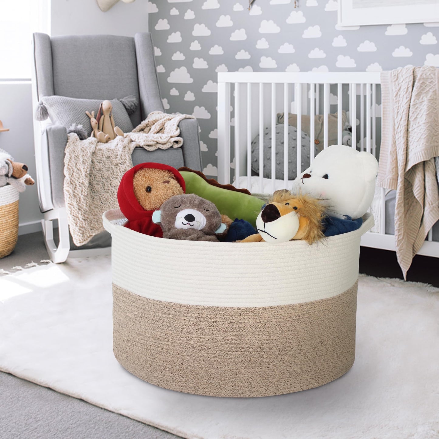 MEGASKET Large Rope Storage Basket, 22" X 22" X 14" Extra Large Woven Baskets for Storage, Cotton Rope Basket for Blankets Toys, Wicker Storage Baskets for Organizing, Wicker Laundry Basket Hamper