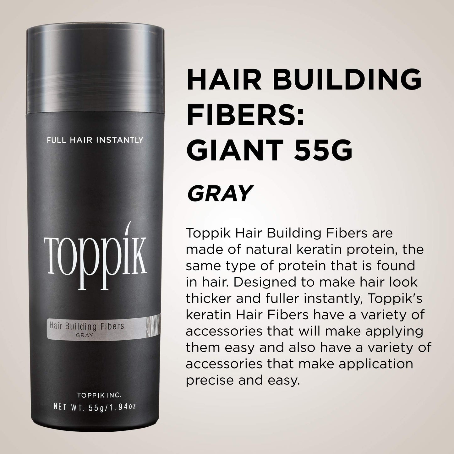 TOPPIK Fibras de construcción de pelo, Gris, 1.94 oz.