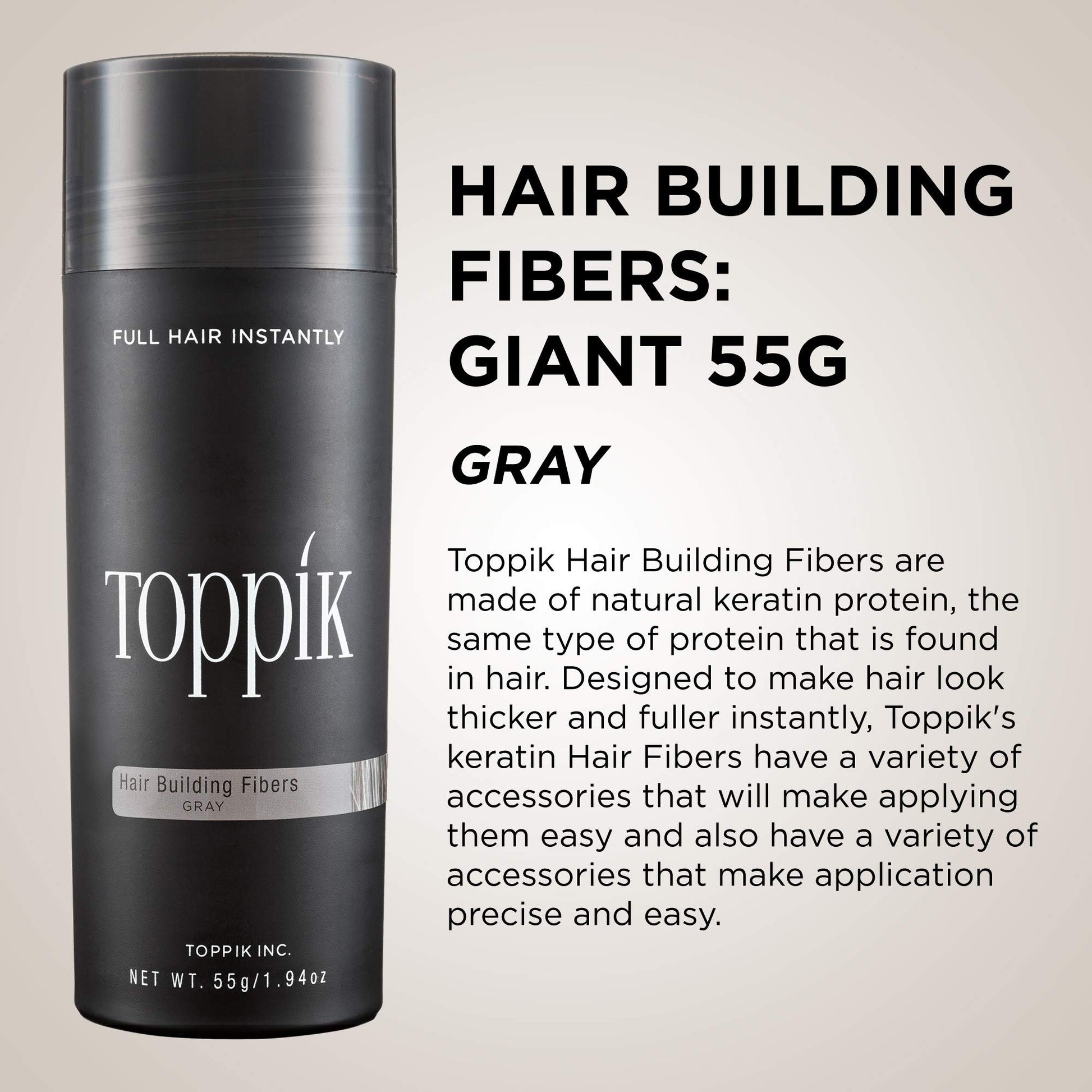 TOPPIK Fibras de construcción de pelo, Gris, 1.94 oz.