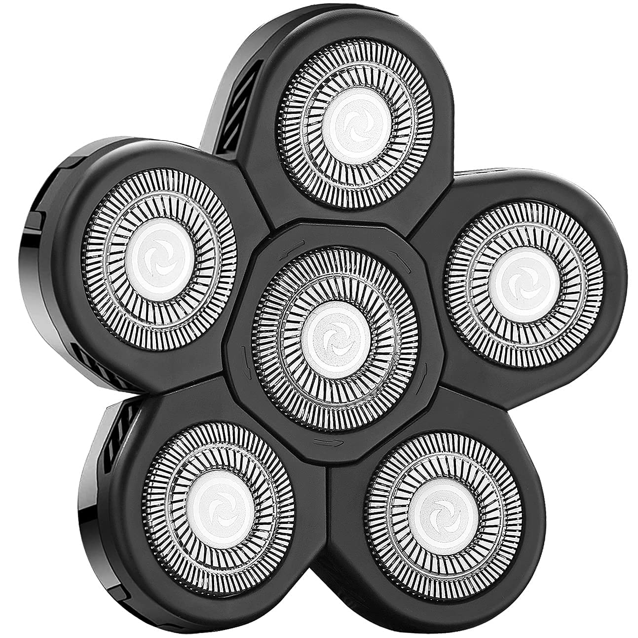 FOXSONIC Cabezales de repuesto para afeitadora eléctrica de 6 cuchillas, 6 cuchillas, cuchillas de repuesto para afeitadora calva con cubierta de cuchilla, cabezal de afeitadora eléctrica (negro)