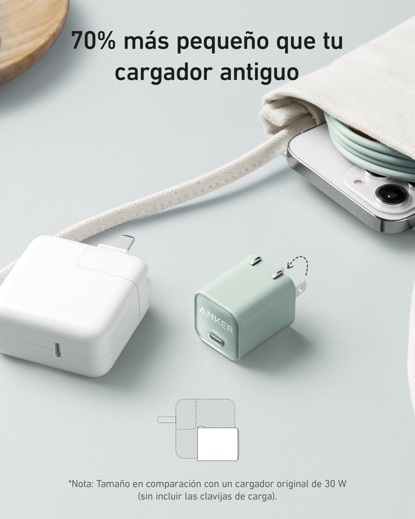 Anker Nano - Cargador USB C, 30 W, PIQ 3.0, Plegable, Cargador de iPhone de Carga rápida para iPhone 16/15 Series, Galaxy, iPad, Compatible con MagSafe
