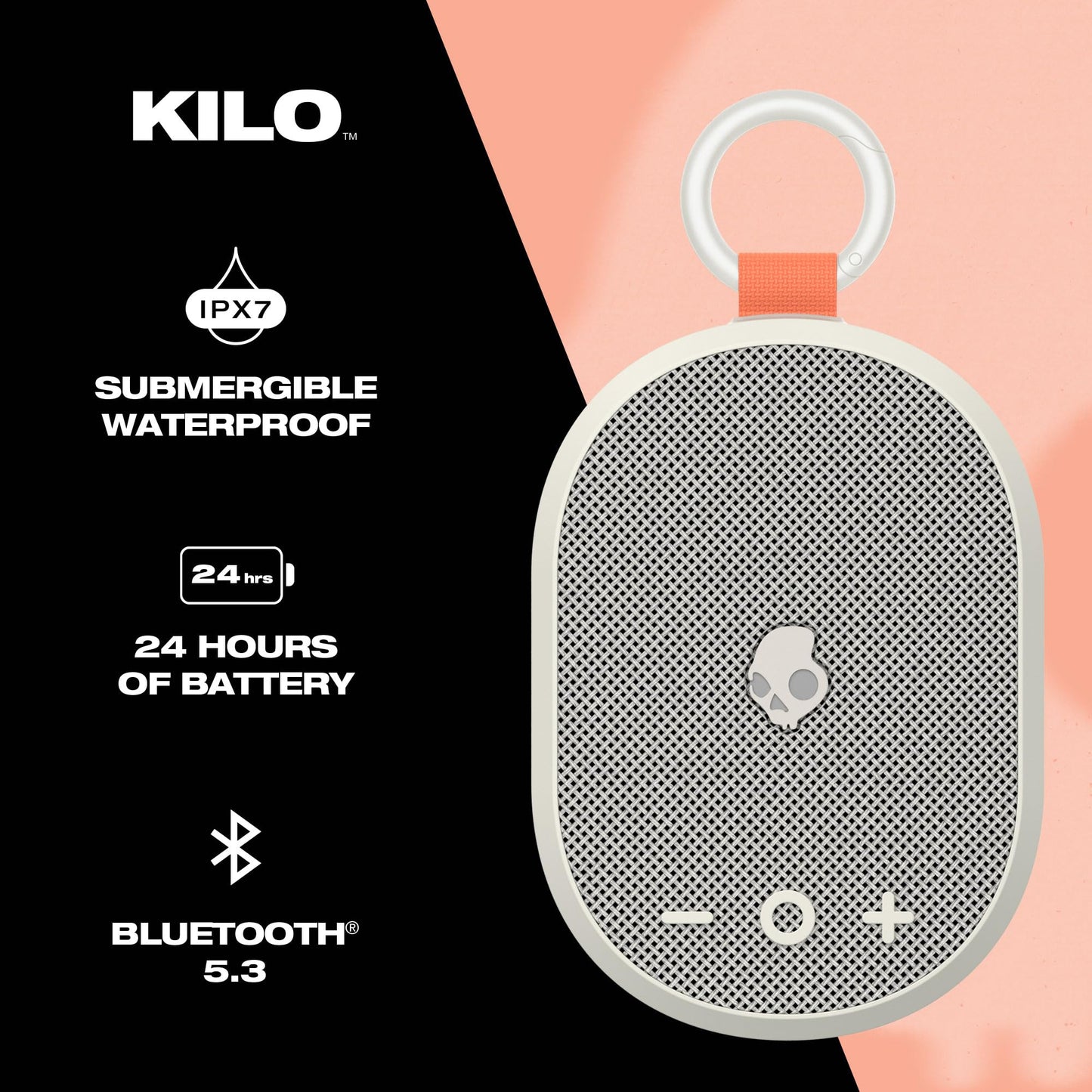 Skullcandy Kilo - Altavoz Bluetooth inalámbrico - IPX7 Impermeable Mini Altavoz Bluetooth con batería de 24 Horas, radiador pasivo de Disparo hacia Abajo y emparejamiento inalámbrico Verdadero,