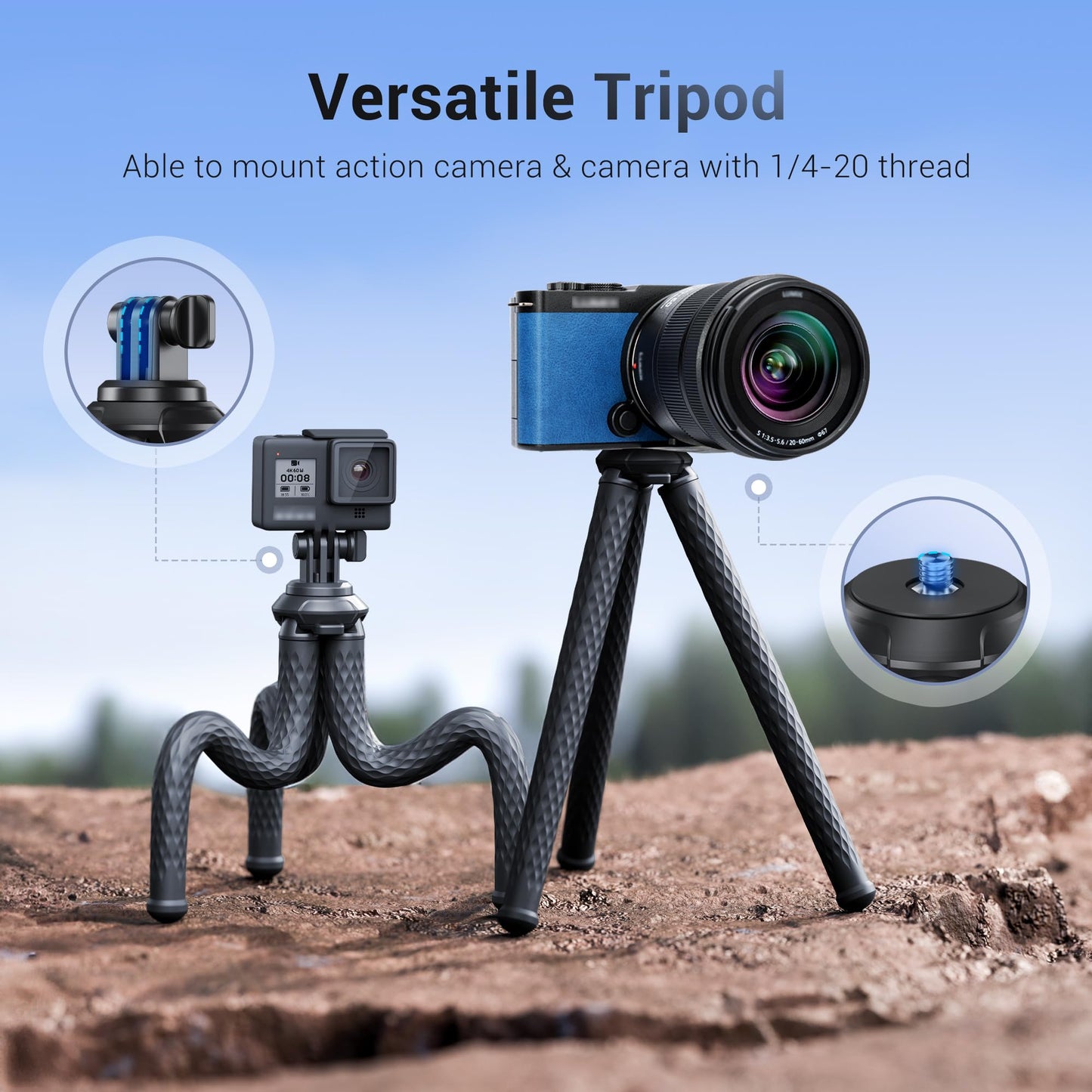 JJC - Trípode magnético flexible para iPhone, trípode de pulpo plegable con tornillo de 1/4 pulgadas y soporte Gopro compatible con iPhone, Android, iPhone, cámara digital Gopro para grabación de