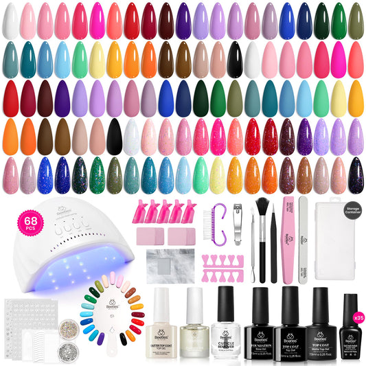Kit de esmaltes de uñas en gel Beetles con luz ultravioleta, 68 piezas, Emotional Spectrum, 35 colores, kit de esmaltes de uñas en gel con base y capa superior mate y brillante, kit de uñas en gel para todas las estaciones, herramientas de manicura, regal