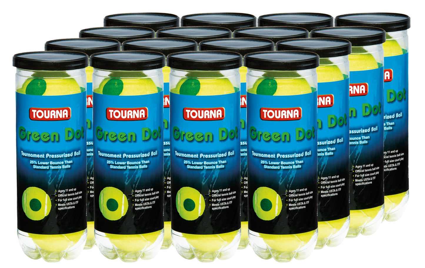 Pelotas de Tenis Tourna Verde Paquete de 12 aprobadas por la USTA