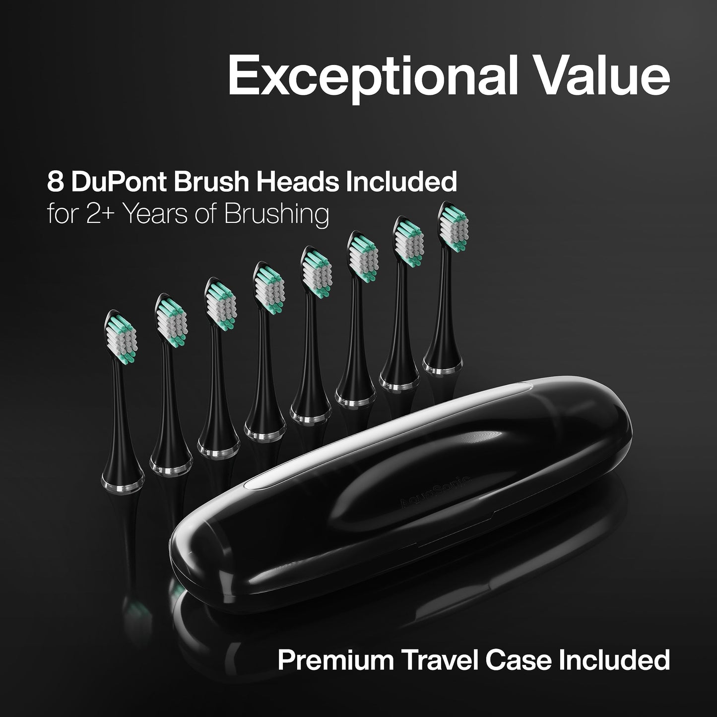 AquaSonic Black Series Cepillo de dientes Ultra Blanqueador - Cepillo de dientes Recargable Aceptado ADA - 8 cabezales de cepillo y estuche de viaje - Motor Ultra Sonic y carga inalámbrica - 4 modos w Temporizador inteligente - Sonic Electric