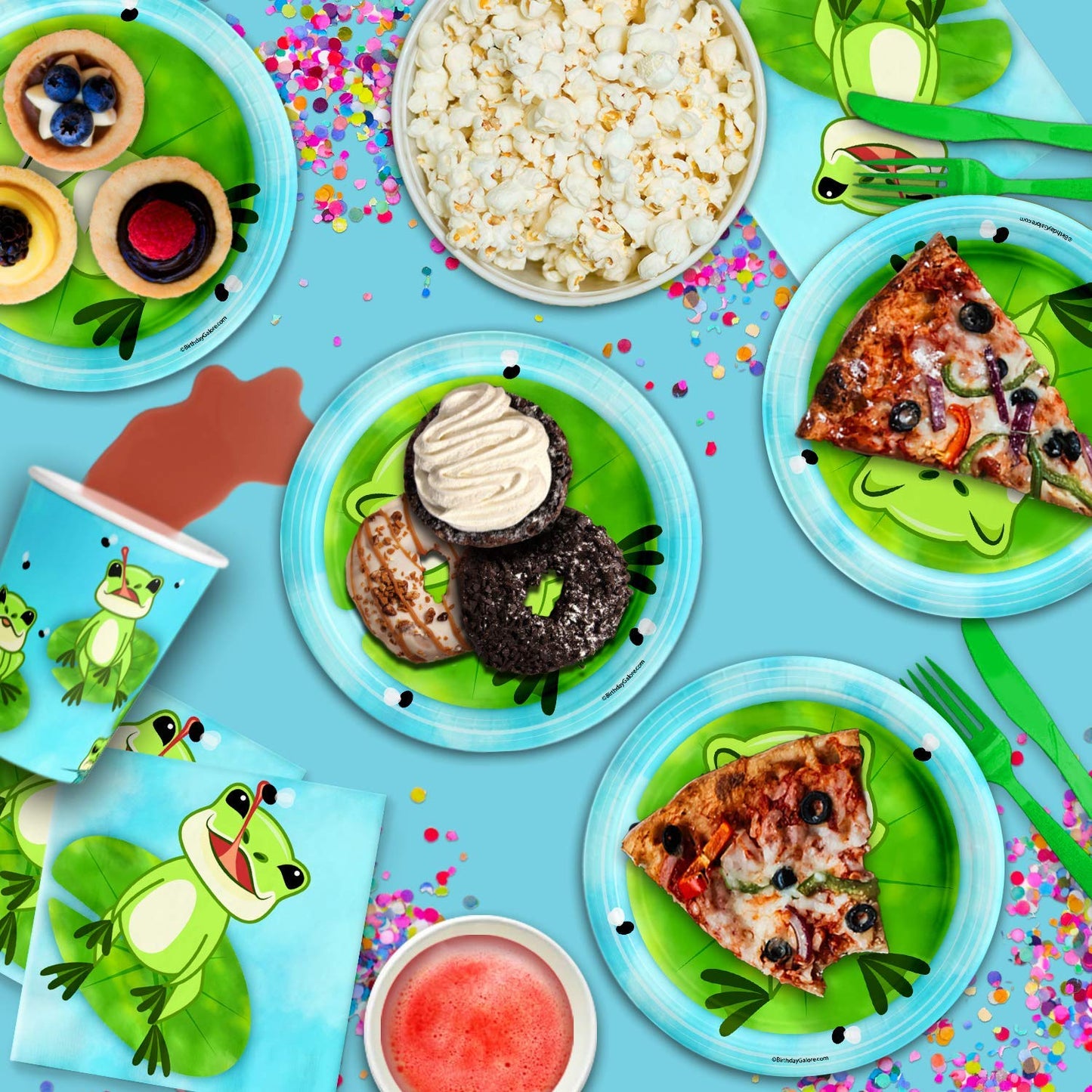 Juego de suministros para fiesta de cumpleaños de rana, platos, servilletas, tazas, vajilla para 16