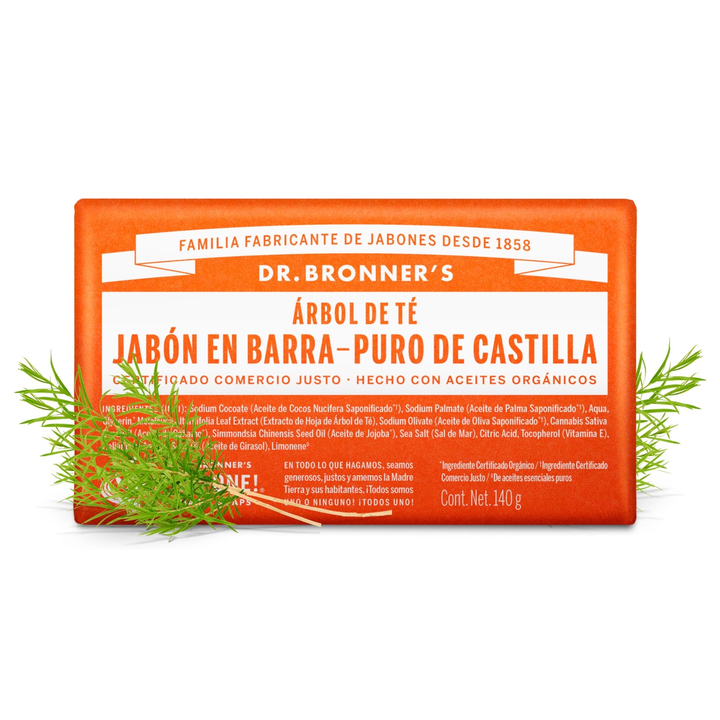 Dr. Bronner's | Jabón de castilla orgánico en barra, fórmula concentrada, purificación natural y efecto antiséptico, con aceite esencial de Árbol de Té, aroma Árbol de Té (3 pack)