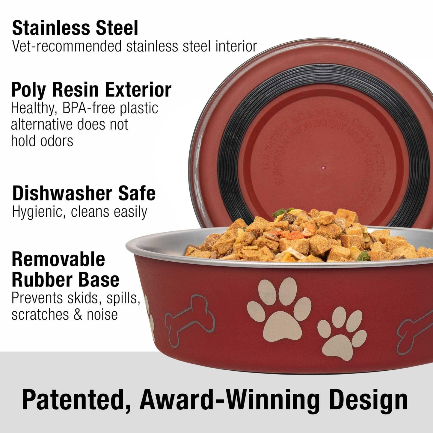 Loving Pets Bella Bowl Dog Bowl, Large, 1.5 Litre, Merlot