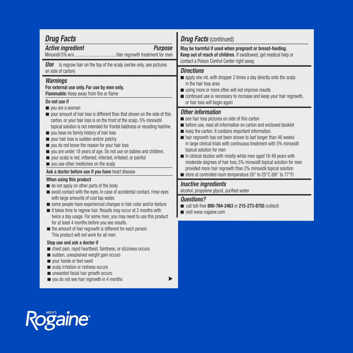 Solución Tópica Men Rogaine 5% Minoxidil Extra Strength para Regeneración del Cabello para Hombre