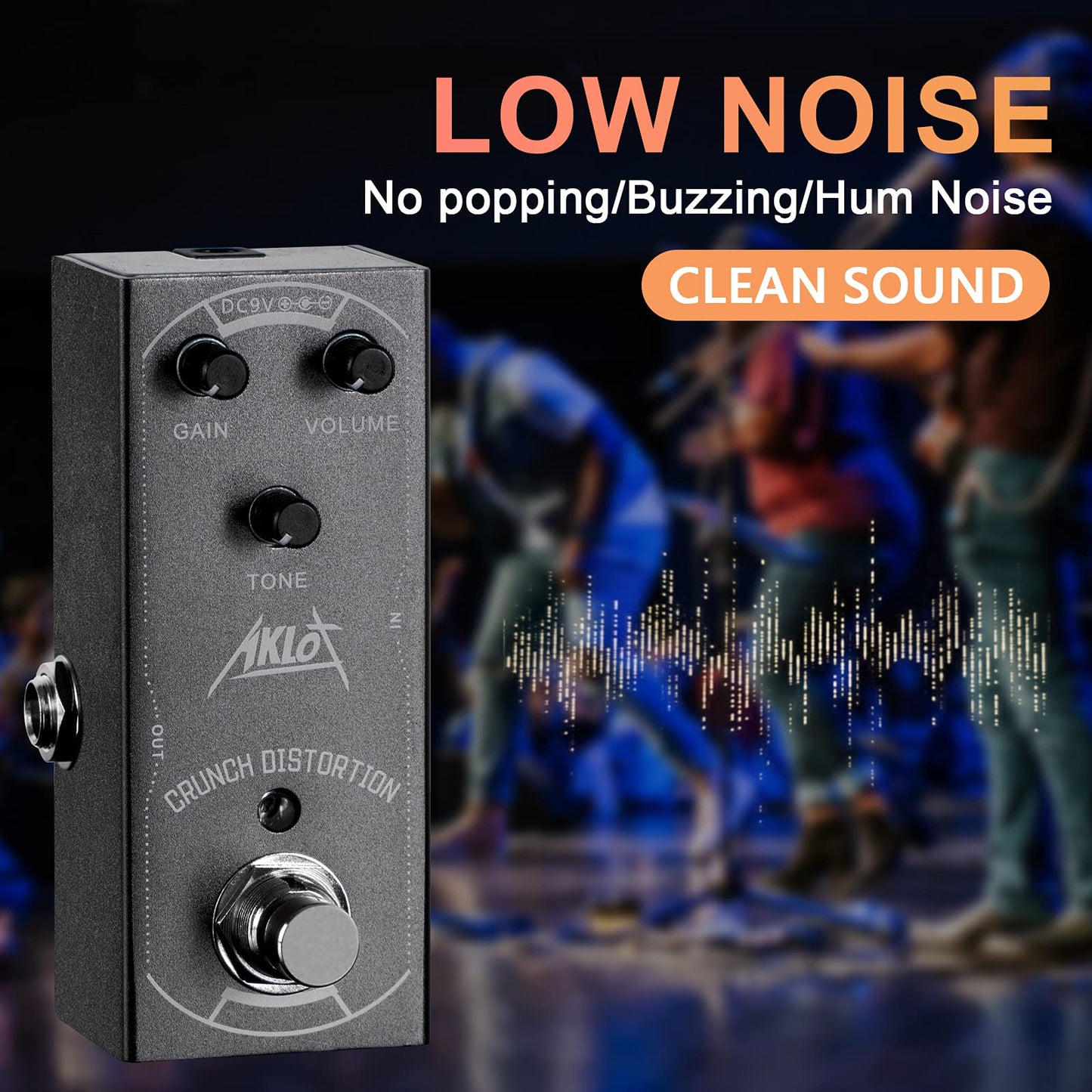 AKLOT Pedal de guitarra de distorsión, pedal eléctrico de efectos mini tipo único DC 9V True Bypass