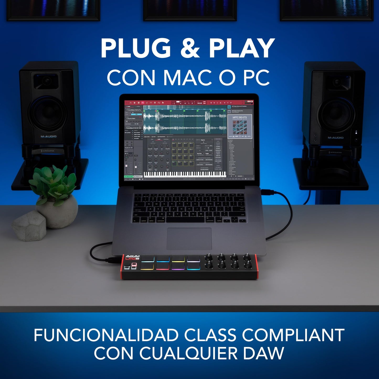 AKAI Professional LPD8 - Controlador MIDI USB con 8 drum pads MPC sensibles para Mac y PC, 8 perillas asignables y software de producción musical