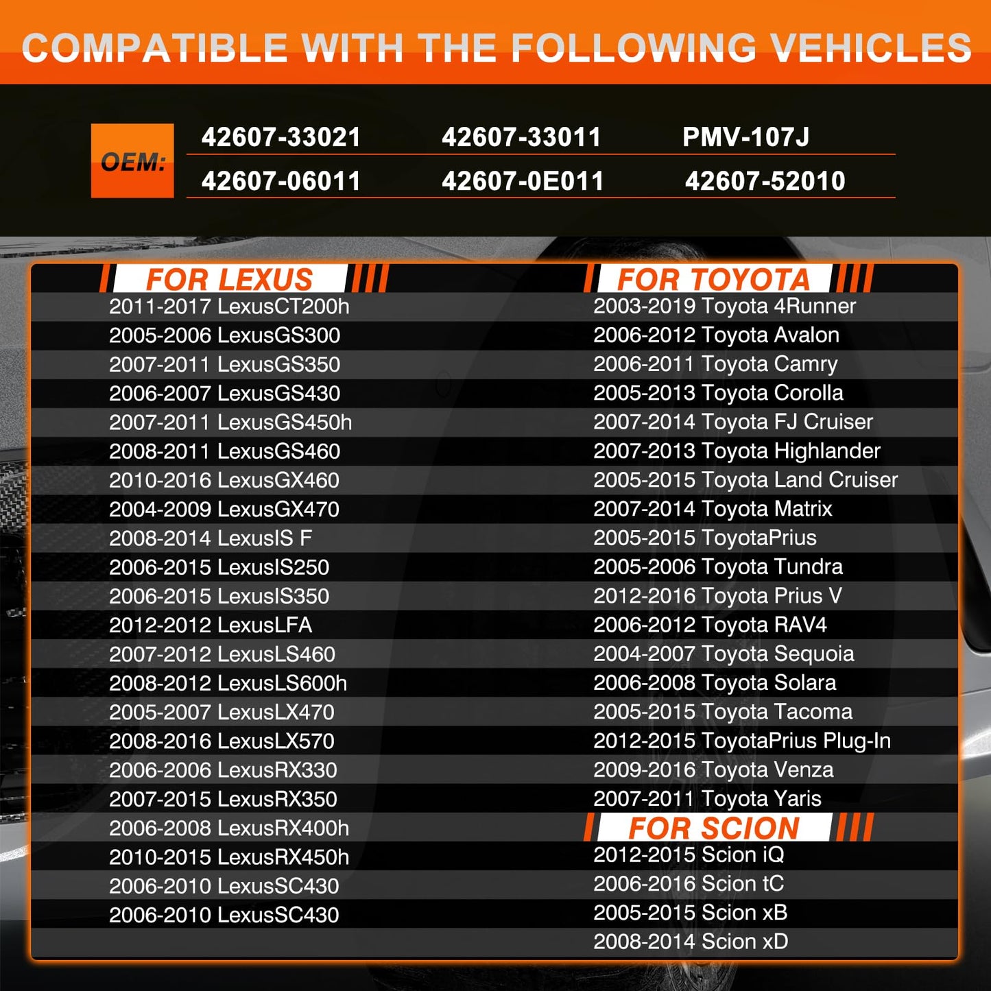 Sensor TPMS para Monitoreo de Presión de Neumáticos para Toyota y Lexus 315MHz 4 Piezas