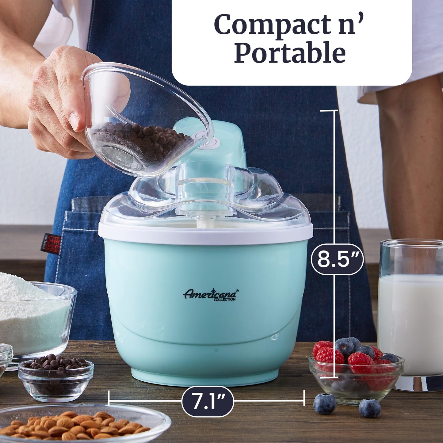 Elite Gourmet Americana Collection Elite EIM520M - Máquina automática de helados de 1 cuarto de galón, hecha en casa, yogur congelado, sorbete, gelatina, con recetas, menta