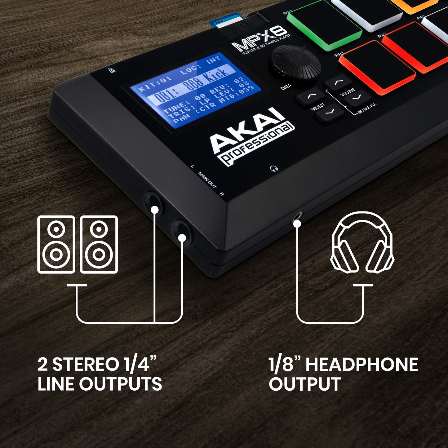 AKAI Professional MPX8 - Controlador MIDI y lanzador de samples portátil USB con 8 pads sensibles a la velocidad y ranura para tarjeta SD