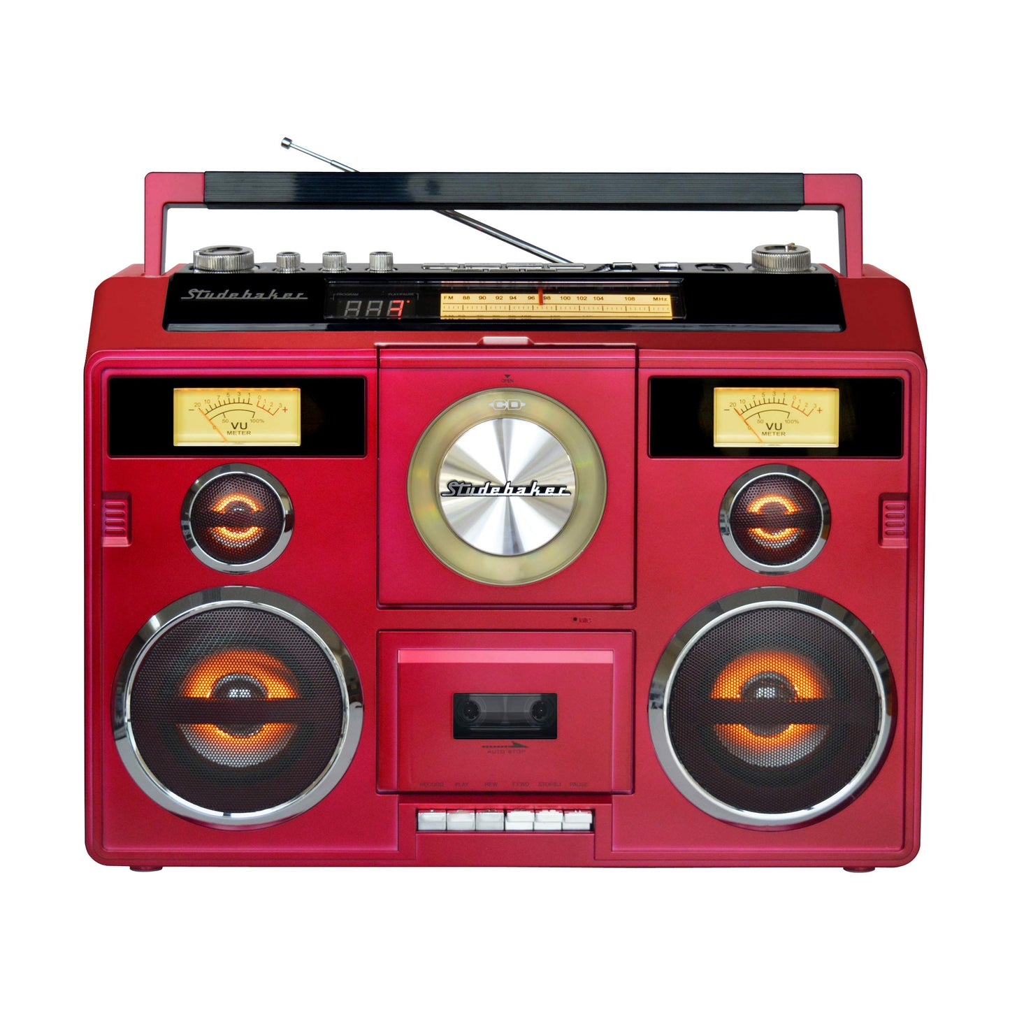 Estación de Sonido Estéreo Boombox Rojo con Bluetooth y Grabadora de Casete