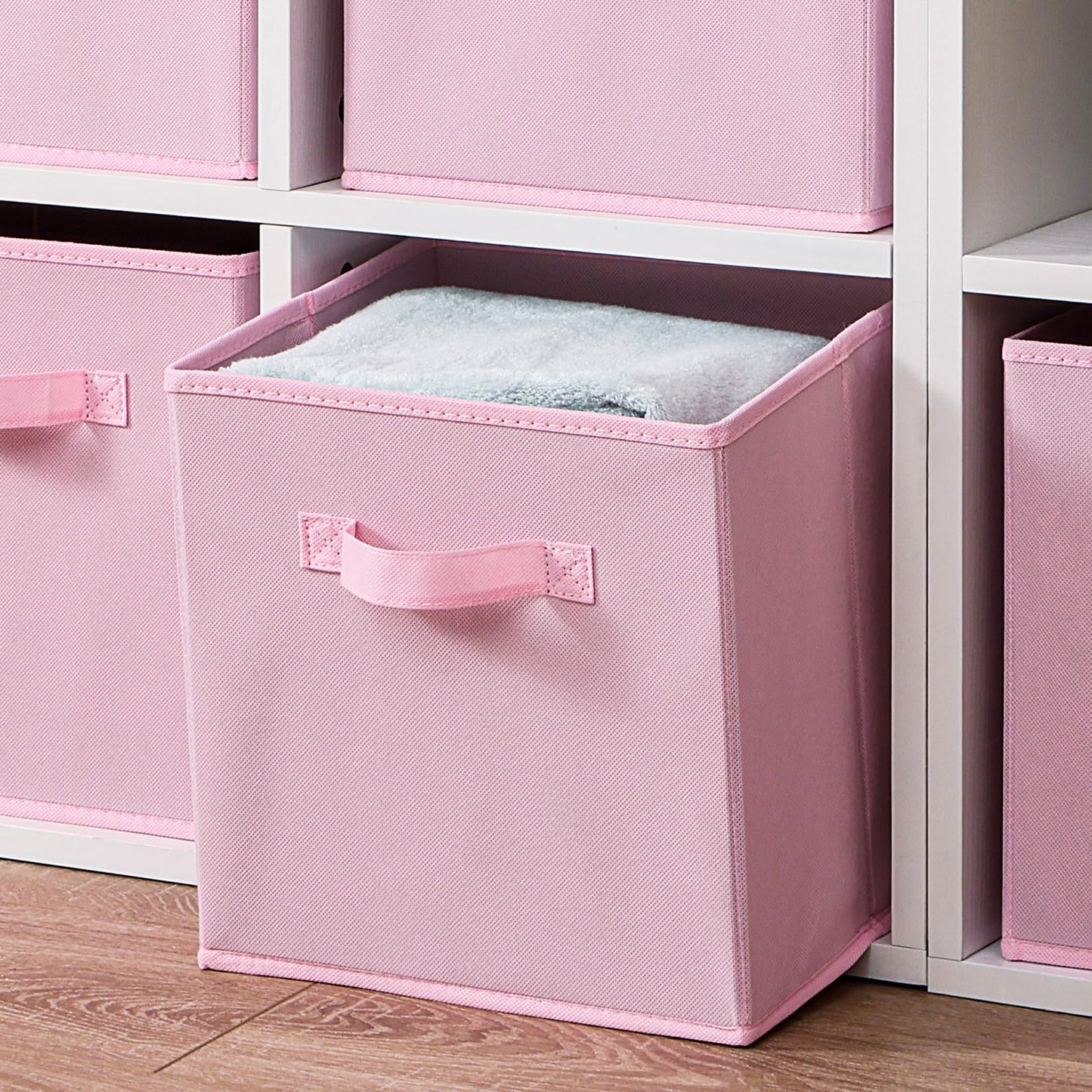 Cubos de tela para almacenamiento, paquete de 6, divertidos cubos de almacenamiento duraderos de colores con asas, cestas plegables para el hogar, color rosa