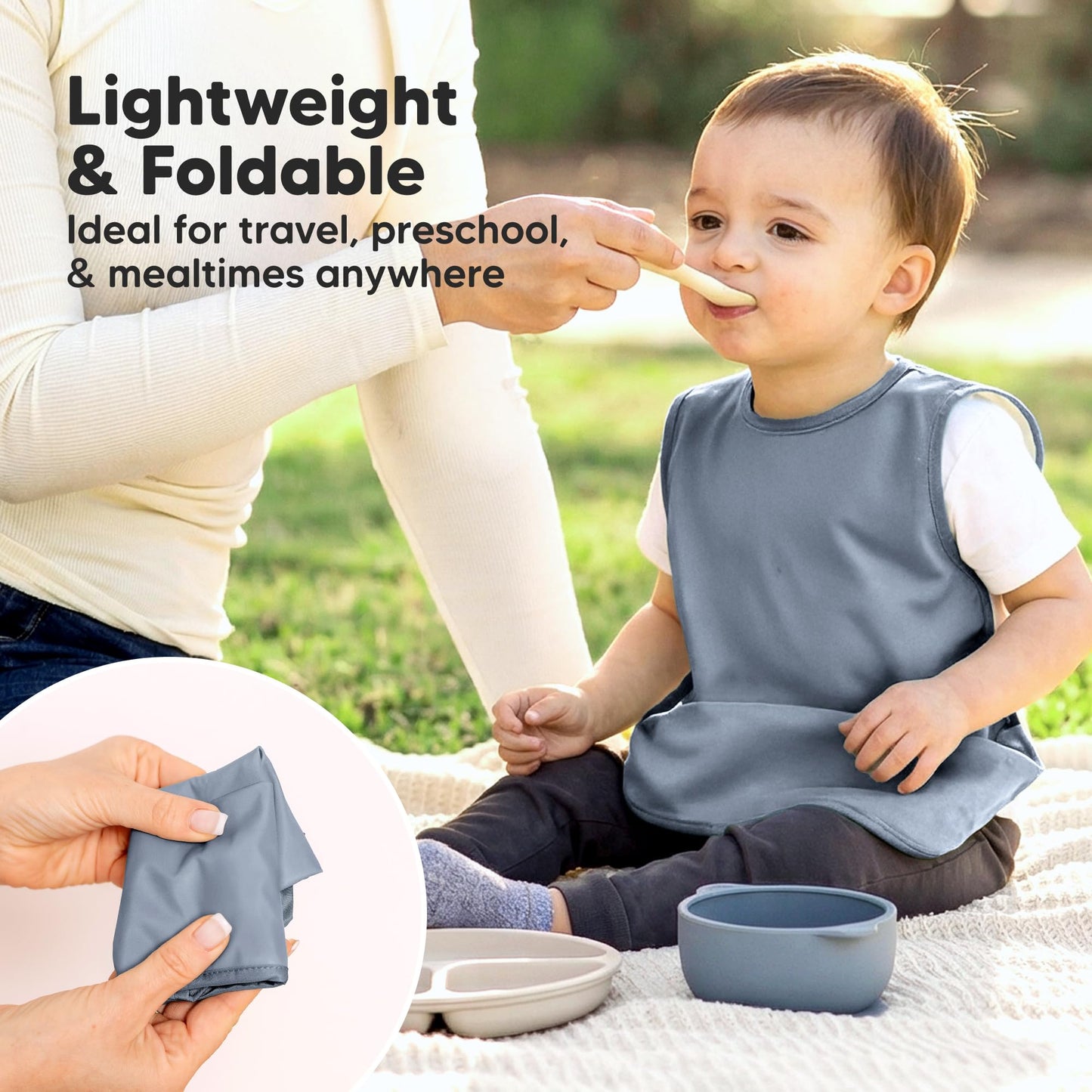 KeaBabies - Baberos impermeables para bebé niña, niño, paquete de 2 baberos ligeros y grandes para comer, colector de alimentos portátil, esenciales de alimentación para bebés, de 6 a 12 meses, bata