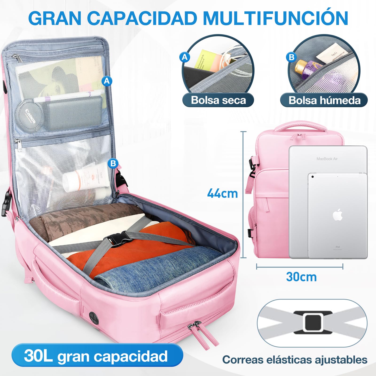 Mochila de Viaje Expandible Aéreo Impermeable Rosa para Laptop de Negocios para Hombres y Mujeres