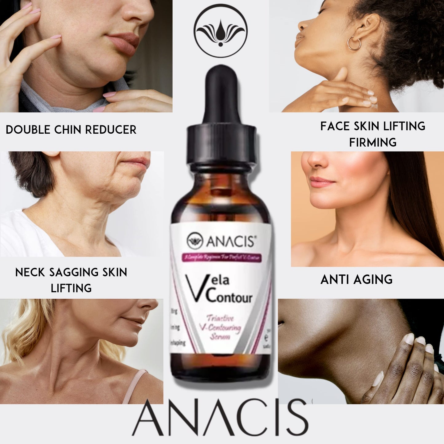 Neck Firming and Tightening, Lifting V line Serum, Chin contouring, Reduce Appearance of Double Chin, Loose and Sagging Skin. Vela Contour 30 Ml