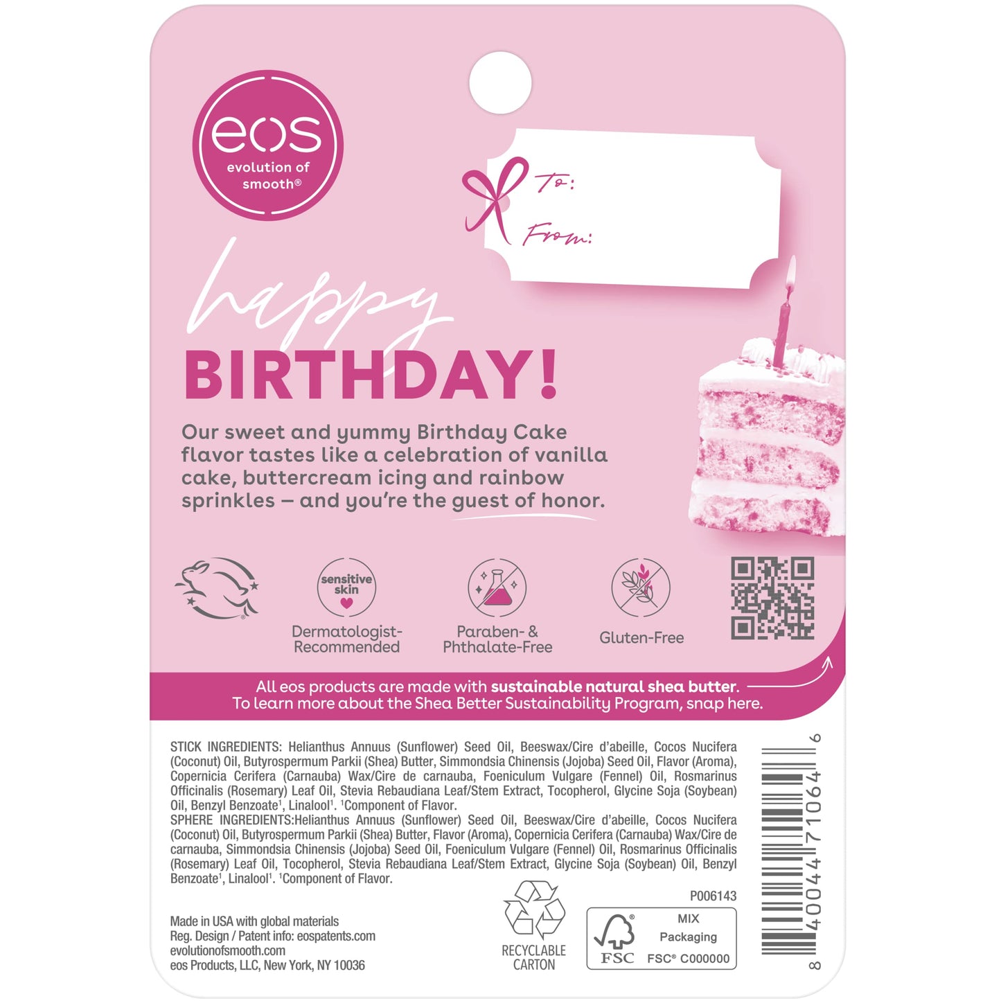 eos Super Soft Shea Lip Balm - Birthday Cake | 24 Hour Hydration | Lip Care to Moisturize Dry Lips | Gluten Free | 0.25 oz Sphere + 0.14 Stick