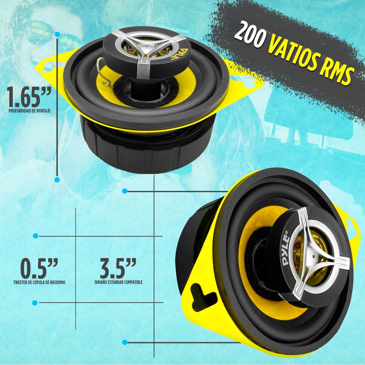 Bocinas para Auto Pyle Negro Dos Vías 3.5 Pulgadas 120 Watts Sistema estéreo