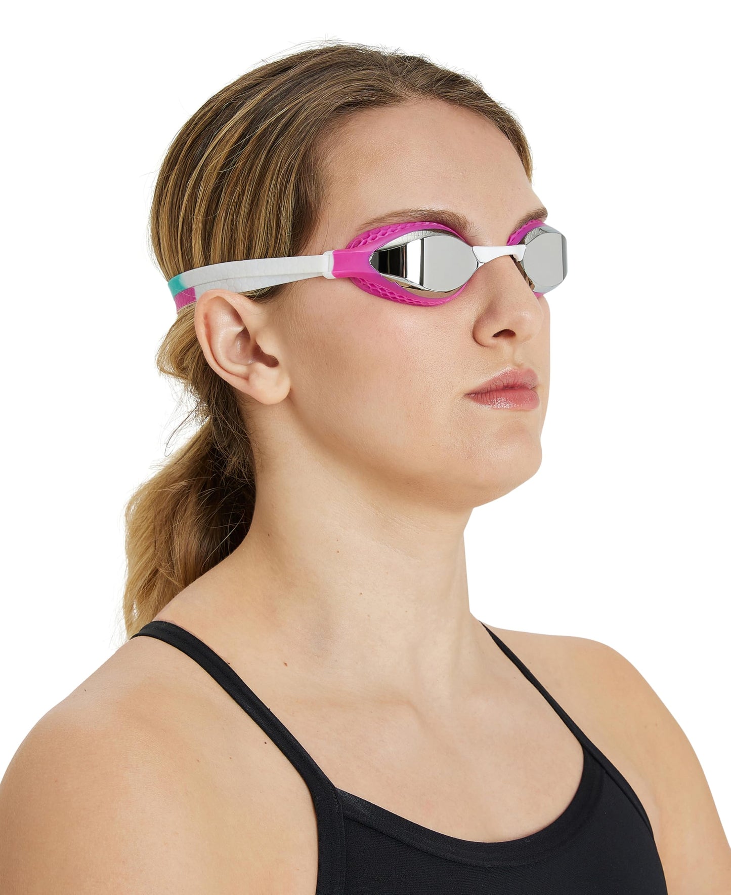 ARENA anteojos de natación Unisex para Adultos con Velocidad de Aire, antivaho, para Hombres y Mujeres, con tecnología Especial de Sellado de Aire, Lente de Espejo, Plateado/Rosa