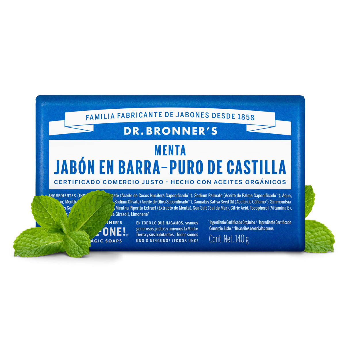 Dr. Bronner's | Jabón de castilla orgánico en barra, fórmula concentrada, frescor intenso y piel revitalizada, con aceite esencial de Menta, aroma Menta (3 pack)