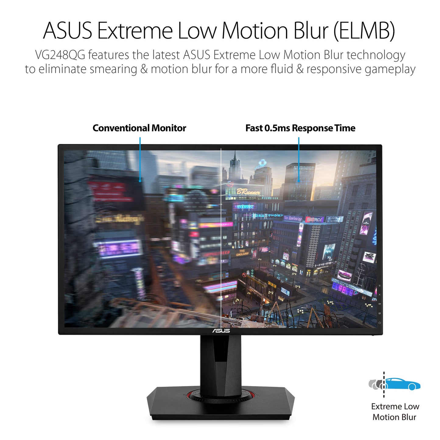 Asus Monitor Gamer 24" VG248QG, Eye Care, HDMI, DVI, 1080P, Full HD con 165Hz de refresco, tecnología Adaptive-Sync para gráficos perfectos y G-SYNC