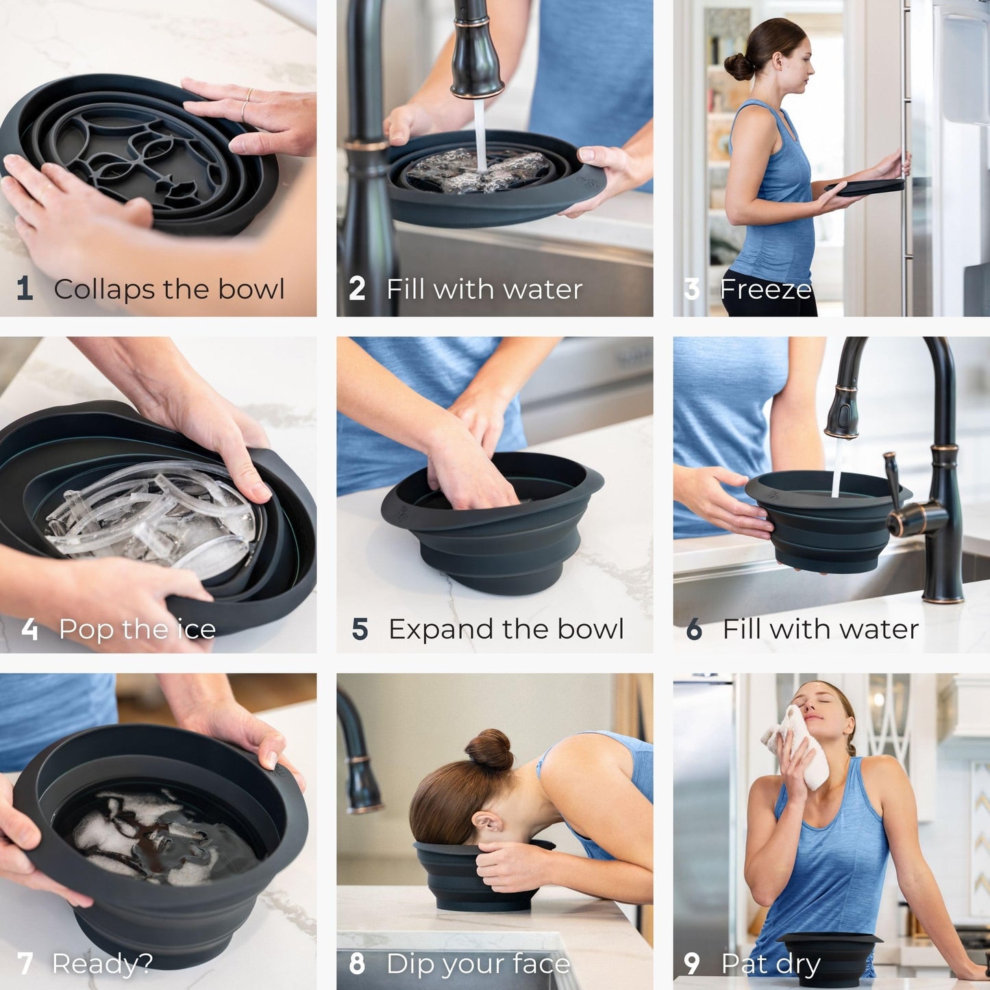 Facial Cold Plunge | Collapsible Bowl For Face Ice Bath with Built-In Icetray | Facial Ice Therapy for Acne Relief, Vagus Nerve Stimulation, and Pore Shrinking.