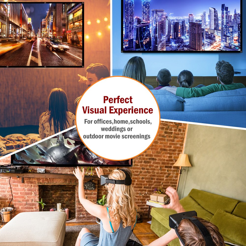 Jscreen Nell Zimi - Pantalla de proyección de 60 pulgadas (16:9 HD, plegable, antiarrugas, portátil, para cine en casa, soporte interior, proyección de doble cara