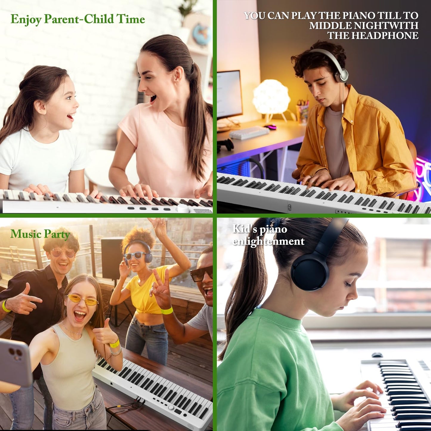 FVEREY Teclado de piano plegable de 88 teclas, teclado semipesado de tamaño completo, teclado musical portátil de piano de viaje, soporte MIDI Bluetooth piano eléctrico para principiantes, blanco