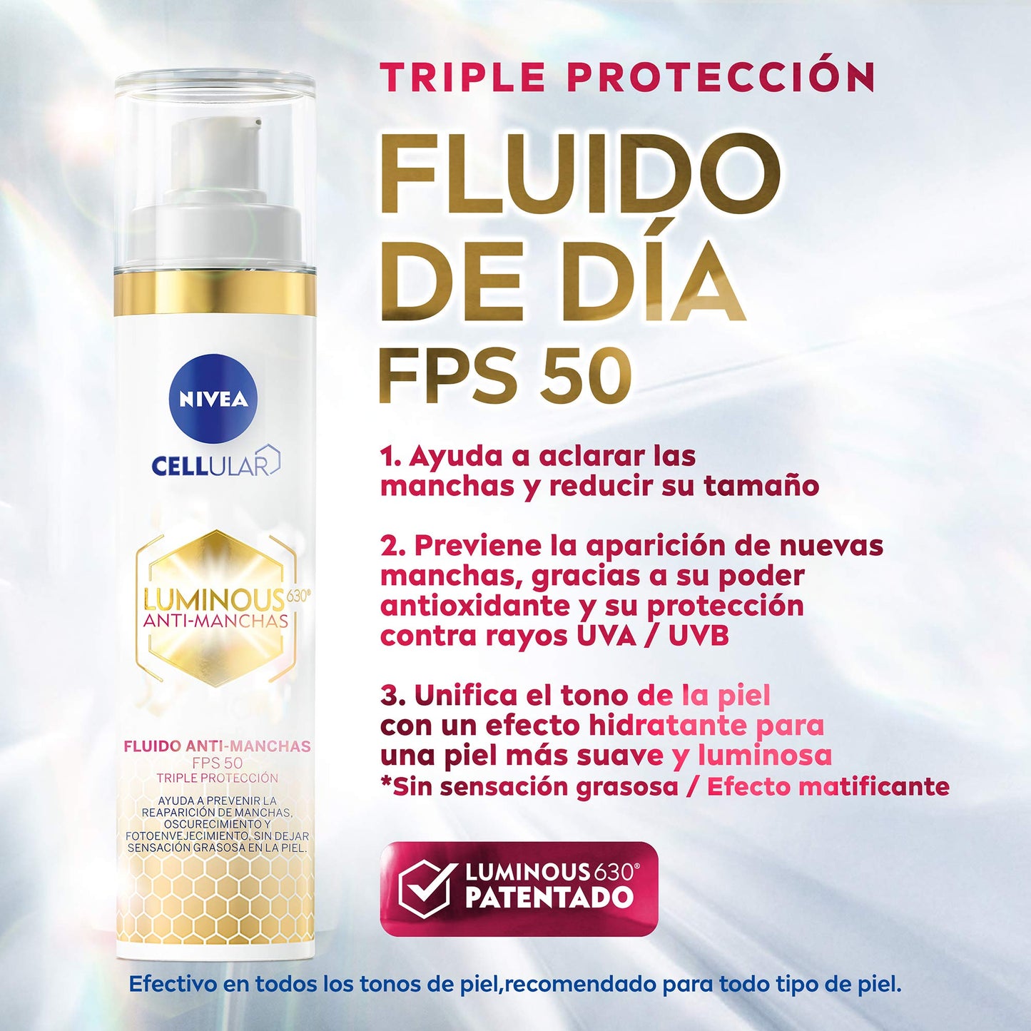 Kit Anti-manchas Rutina Facial Básica Nivea Luminous 630 Serum facial, 30 ml + Fluido facial con Vitamina E y Ácido Hialurónico, 40 ml