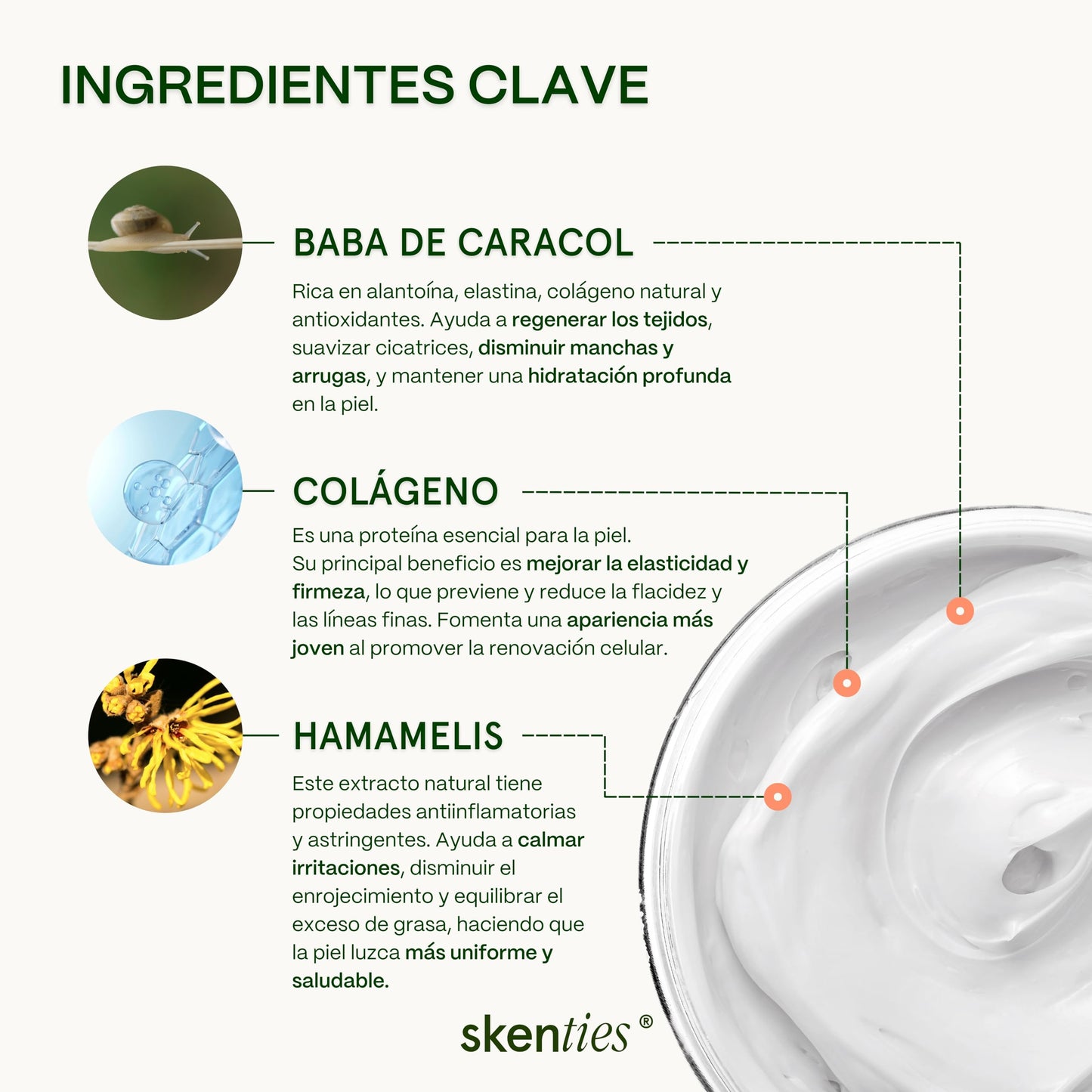 Skenties Crema Facial Baba de Caracol y Colágeno 125g - Antiarrugas, Antimanchas e Hidratante con Hamamelis - Repara y Protege FPS 25 - Skincare para Todo Tipo de Piel Mujer y Hombre