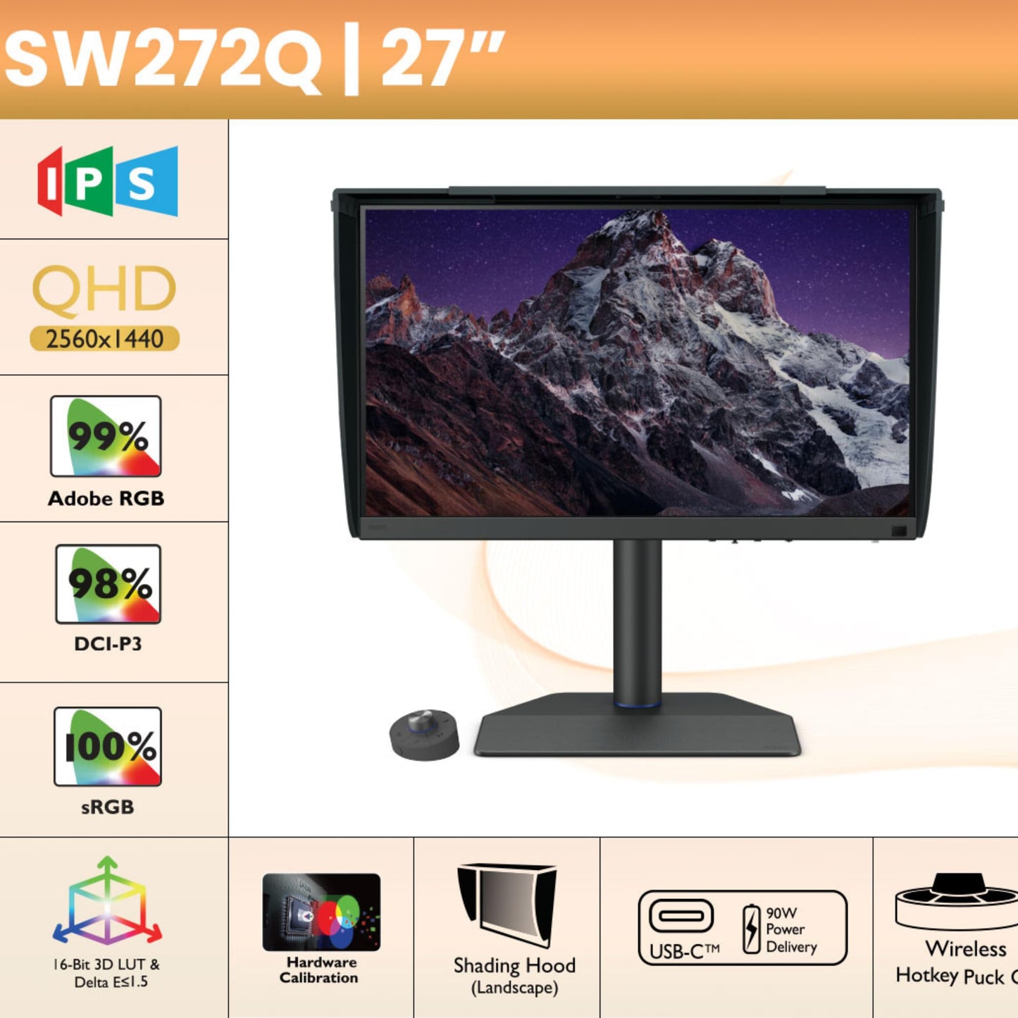 BenQ Monitor para Fotografía 2K 27 Pulgadas SW272Q IPS 99% Adobe RGB