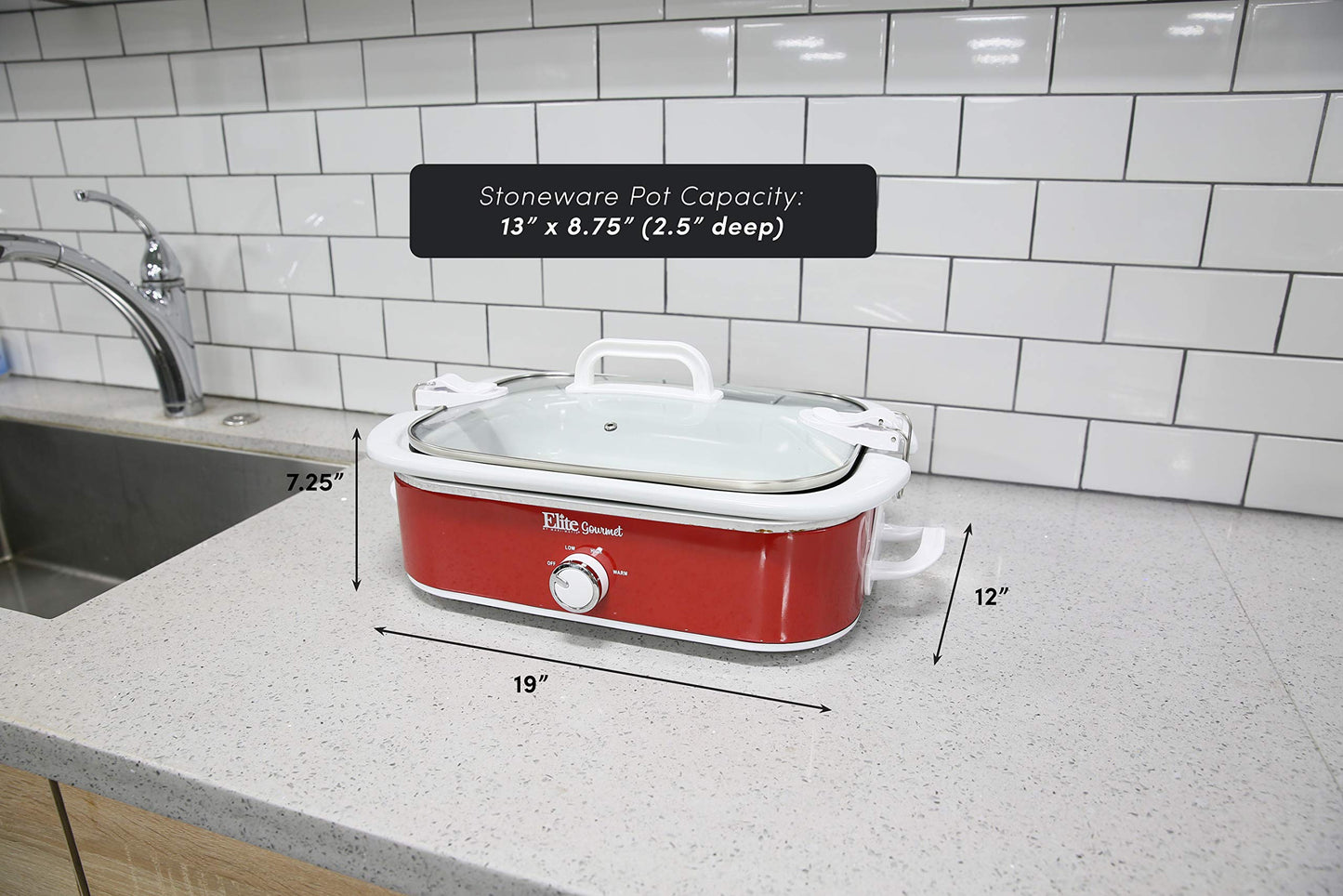 Elite Gourmet MST-5240 Slow Cooker, Locking, Adjustable Temp, Keep Warm Dishwasher-Safe Glass Lid & Casserole Dish, 3.5QtCapacity, 3.5Qt Capacity, Red
