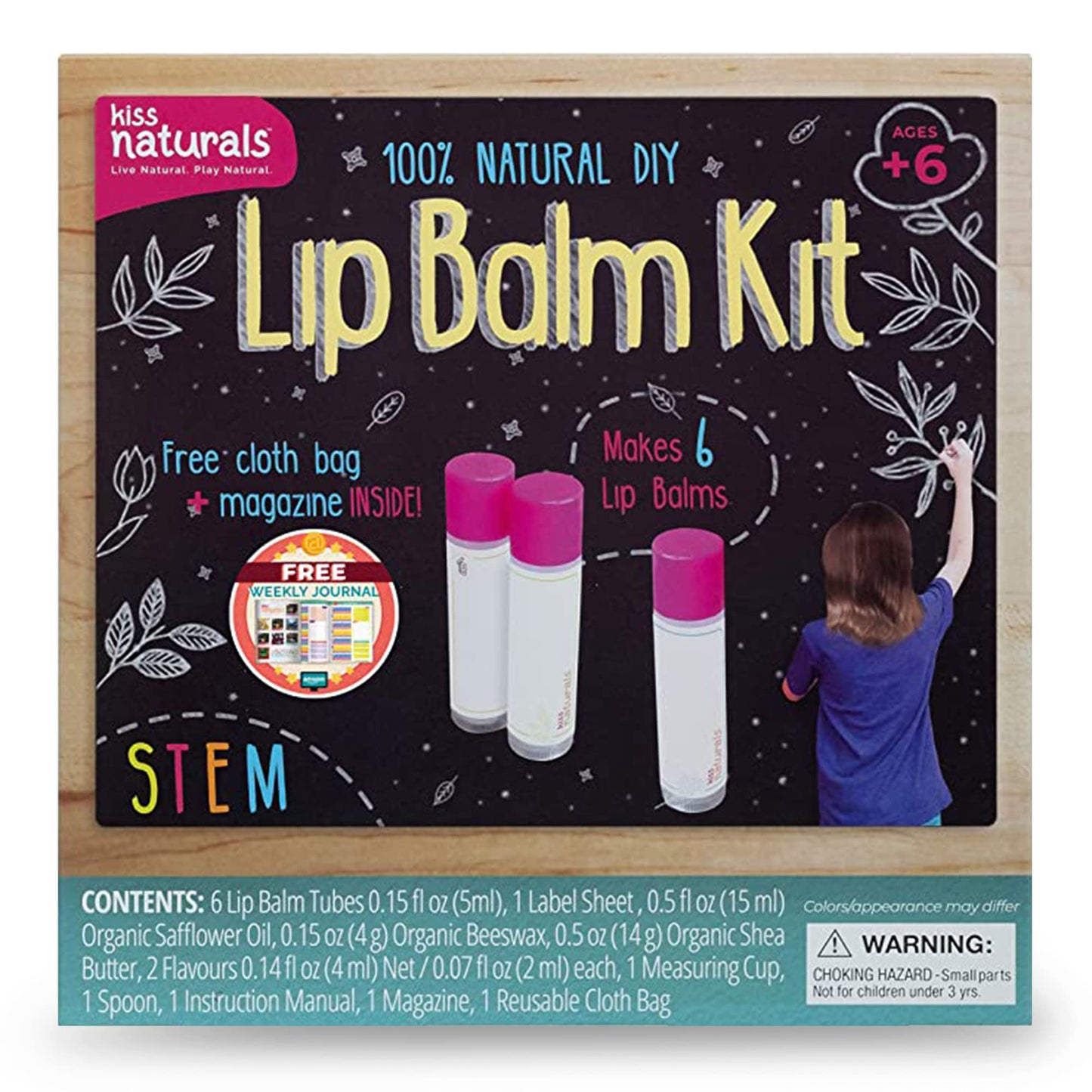 Kit de bálsamo labial Kiss Naturals - Kit orgánico para hacer bálsamo labial para niños - Kit creativo 100% seguro y orgánico para niñas y niños...