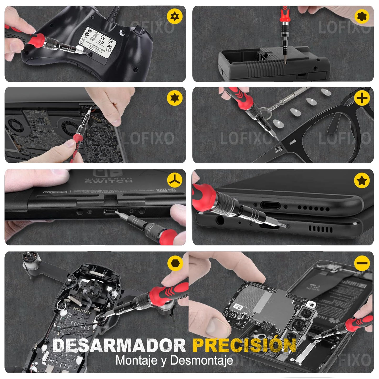 LOFIXO Juego de Destornilladores,Kit desarmadores pequeños 133pc,Desarmador torx triwing Plano Cruz Estrella Gamer multipuntas de Precision para Nintendo Switch celulares Laptop