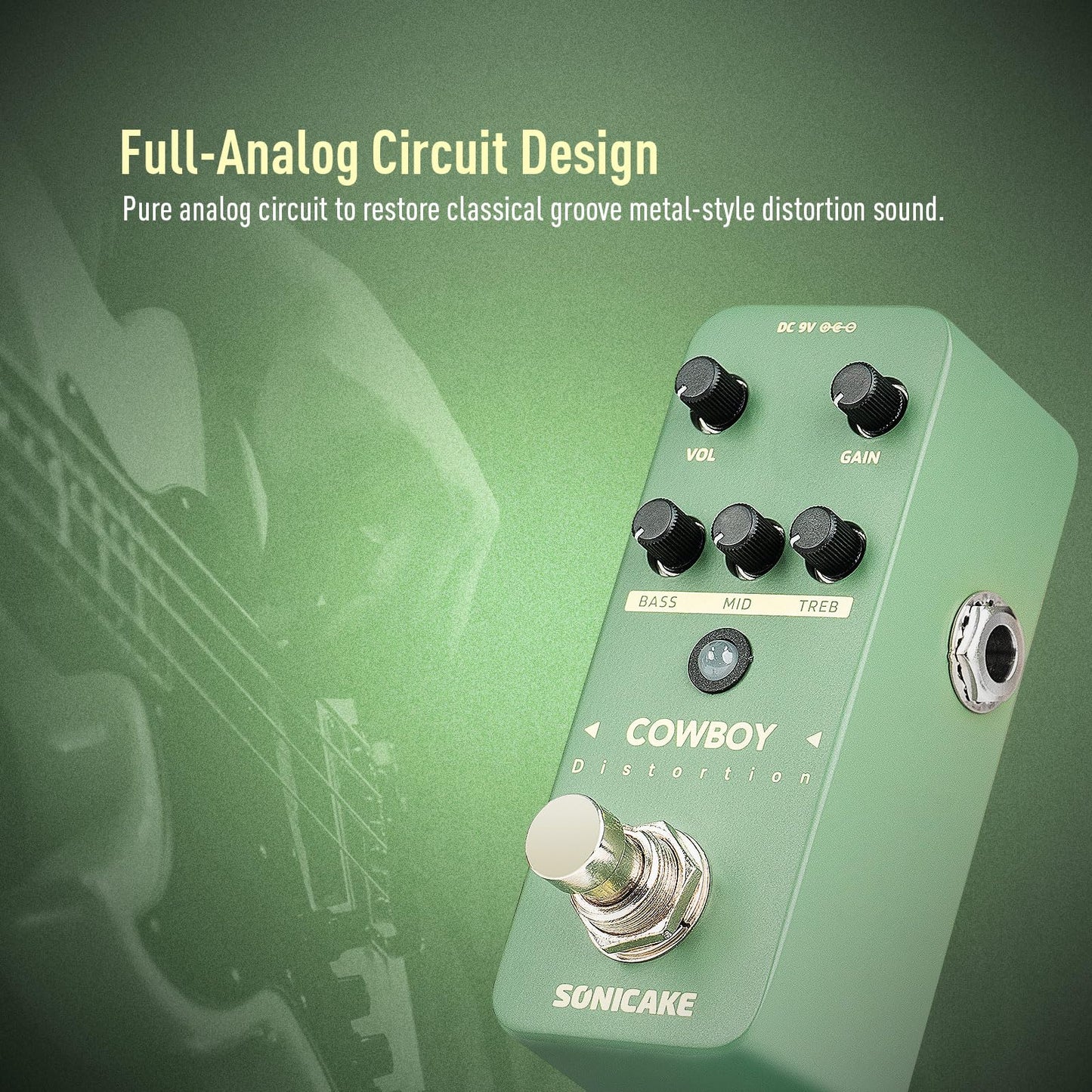 Pedal de Guitarra Distorsión SONICAKE Distorsión de Vaquero Mini de Alta Ganancia