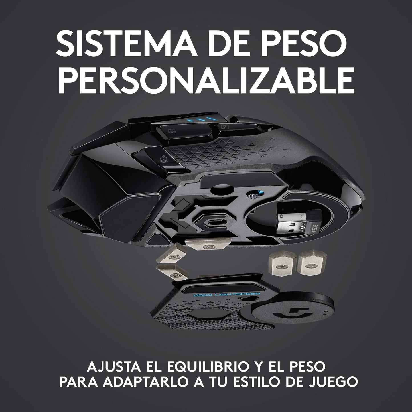 Logitech G502 LIGHTSPEED Mouse Gaming Inalámbrico, HERO 25K, 25,600 DPI, RGB, Peso Reducido, 11 Botones Programables, Batería Larga Duración, POWERPLAY-compatibile, PC, Negro - Windows