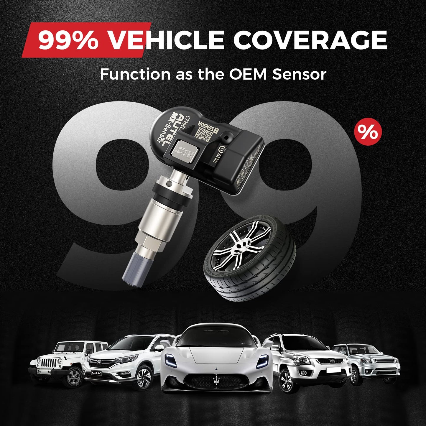 Autel - Sensores TPMS universales programables (315 MHz + 433 MHz) especialmente diseñados para el reemplazo de sensores OEM (válvula de metal atornillado)