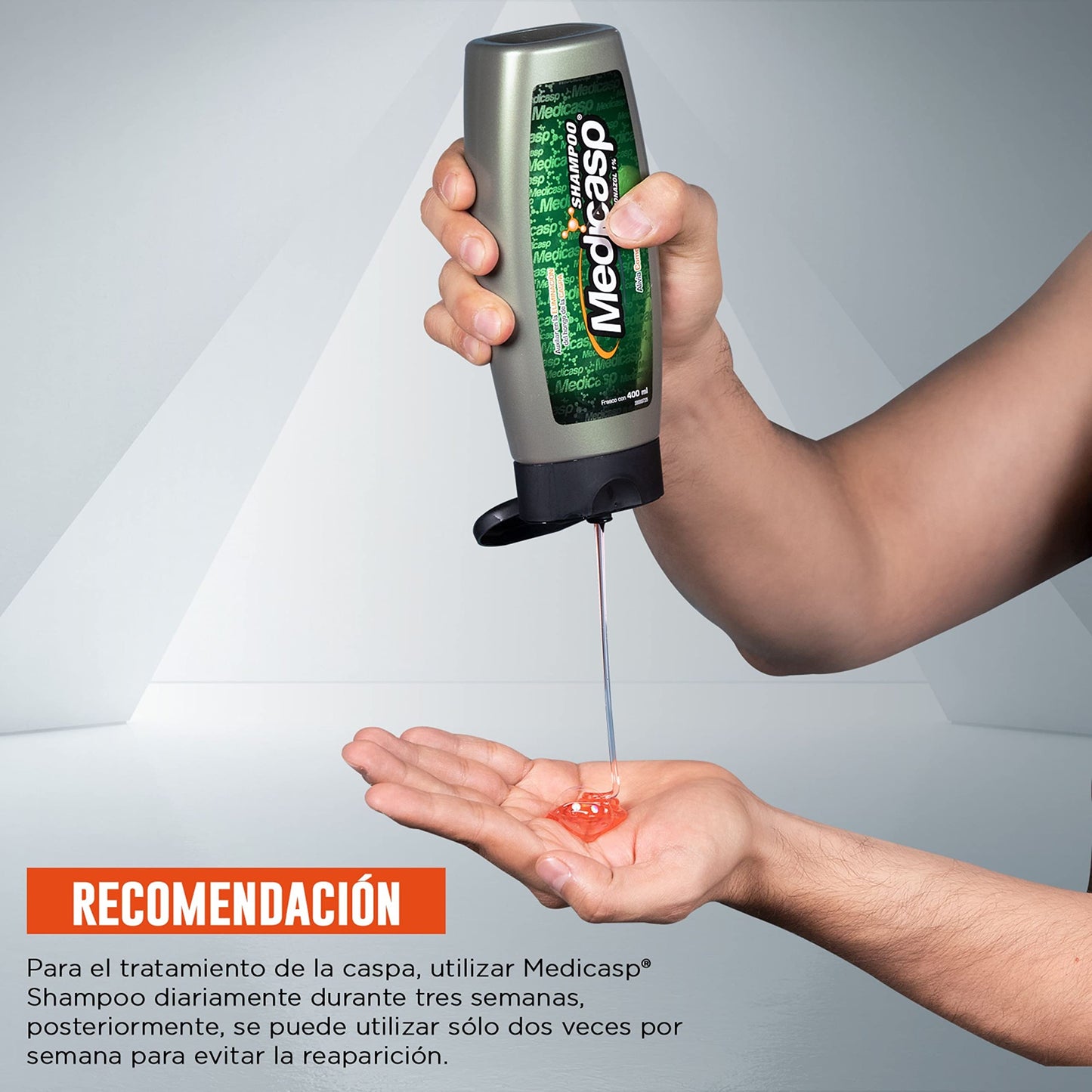MEDICASP - Shampoo de uso diario, grado dermatológico. Su antimicótico elimina el hongo de la caspa y todos sus síntomas, botella de 400ml